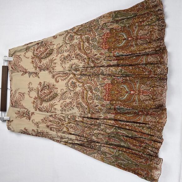 Vintage Ralph Lauren Paisley Floral Maxi Skirt Silk Beige Size 10 See Photo Flaw - Picture 1 of 11